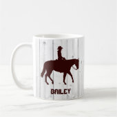 Pferd Western Horseback Woman Holz Personalisiert Kaffeetasse (Links)