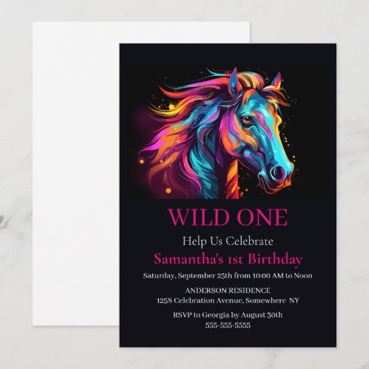 Pferd Wild One Geburtstag Einladung (Vorne/Hinten)