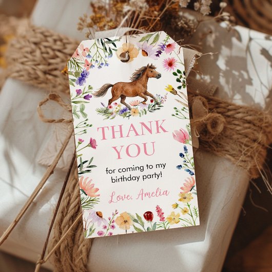 Pferd Wildblumen Geburtstagsfeier Danke Geschenkanhänger