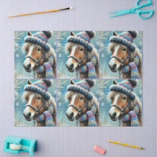 Pferd Winter Hat Scarf Chalk-Pastel Decoupage Seidenpapier