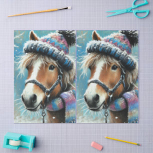 Pferd Winter Hat Scarf Chalk-Pastel Decoupage Seidenpapier