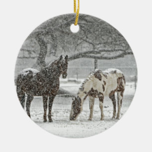 Pferd Winter Schnee Bauernhof Ranch Tiere schneebe Keramik Ornament
