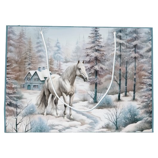 Pferd Winter Szene Schneewald Weihnachten Große Geschenktüte (Rückseite)