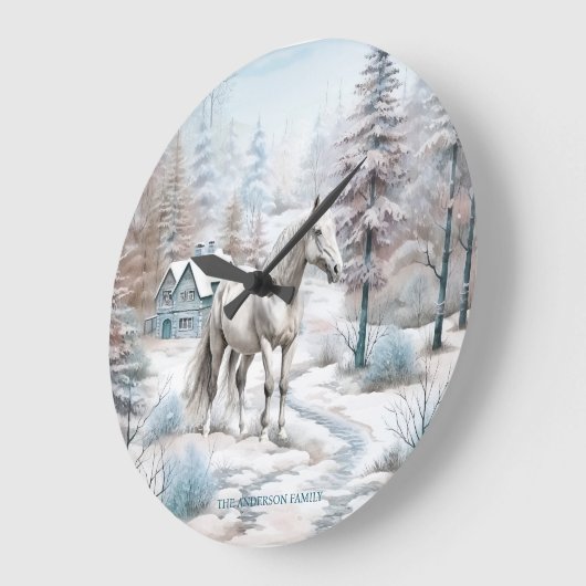 Pferd Winter Szene Schneewald Weihnachten Große Wanduhr (Winkel)