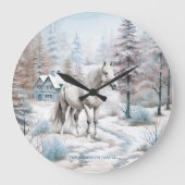 Pferd Winter Szene Schneewald Weihnachten Große Wanduhr (Vorderseite)
