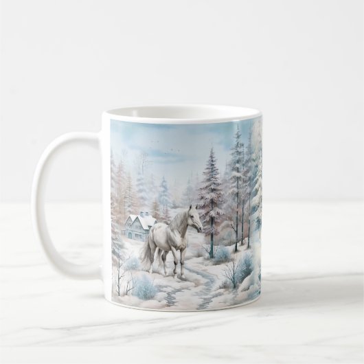 Pferd Winter Szene Schneewald Weihnachten Kaffeetasse (Links)