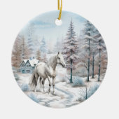 Pferd Winter Szene Schneewald Weihnachten Keramik Ornament (Vorne)