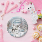 Pferd Winter Szene Schneewald Weihnachten Pappteller (Party)