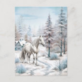 Pferd Winter Szene Schneewald Weihnachten Postkarte (Vorderseite)