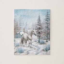 Pferd Winter Szene Schneewald Weihnachten Puzzle