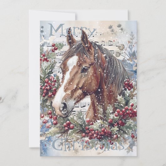 Pferd Winter Weihnachten Wasserfarbe (Vorderseite)