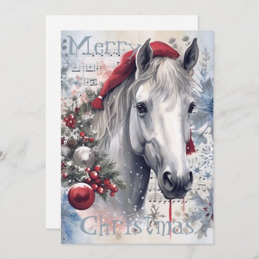 Pferd Winter Weihnachten Wasserfarbe (Vorne/Hinten)