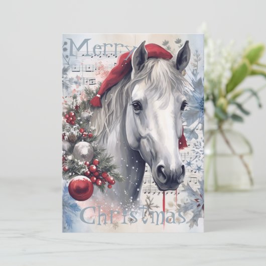 Pferd Winter Weihnachten Wasserfarbe (Stehend Vorderseite)