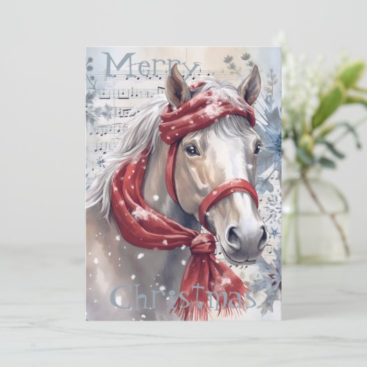 Pferd Winter Weihnachten Wasserfarbe (Stehend Vorderseite)