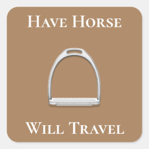 "Pferd wird reisen" Stirrup Eisen Brown Quadratischer Aufkleber
