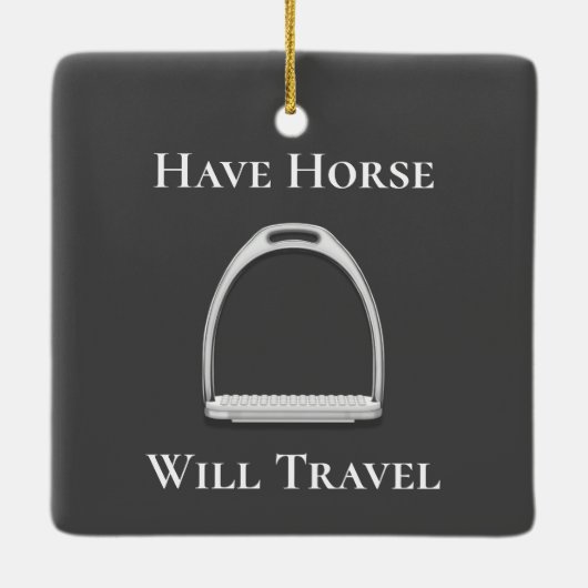 "Pferd wird reisen" Stirrup Eisen grau Keramikornament (Rückseite)
