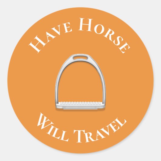 "Pferd wird reisen" Stirrup Eisen Orange Runder Aufkleber (Vorderseite)