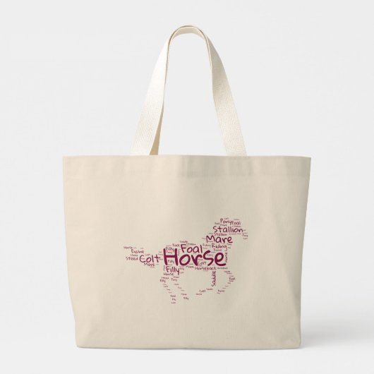 Pferd Word Cloud Unique Design in Maroon Jumbo Stoffbeutel (Rückseite)