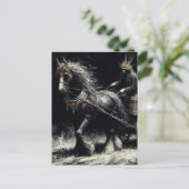 Pferd zieht ein schwarzes und goldenes Herz Postkarte (Stehend Vorderseite)