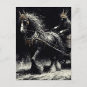 Pferd zieht ein schwarzes und goldenes Herz Postkarte (Vorderseite)