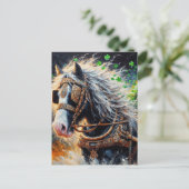 Pferd zieht eine Last von Kleeblättern Postkarte (Stehend Vorderseite)