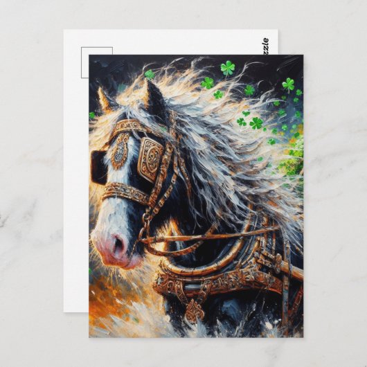 Pferd zieht eine Last von Kleeblättern Postkarte (Vorne/Hinten)