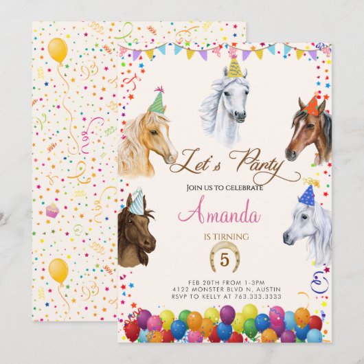 Pferd zum Geburtstag Einladung (Vorne/Hinten)