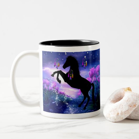 Pferd Zweifarbige Tasse (Mit Donut)