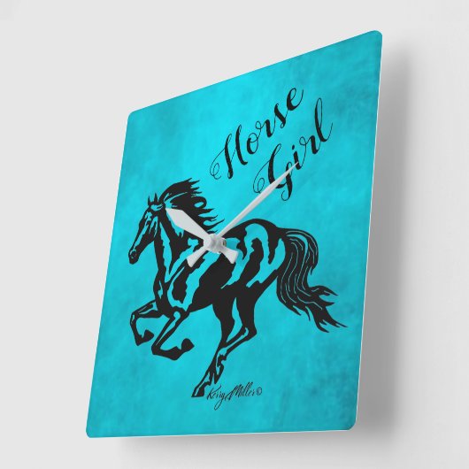 Pferdchen, Reitplatz-Uhr Quadratische Wanduhr (Winkel)