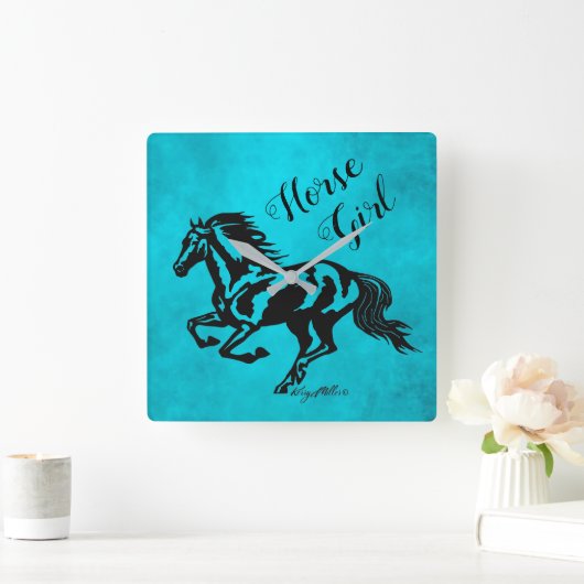 Pferdchen, Reitplatz-Uhr Quadratische Wanduhr (Zuhause)