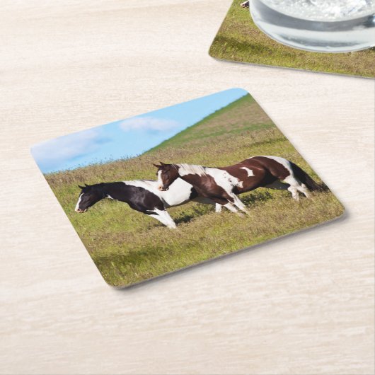 Pferde am Hang Rechteckiger Pappuntersetzer (angewinkelt)