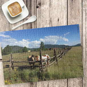 Pferde am Split Rail Zaun Fotografie Puzzle