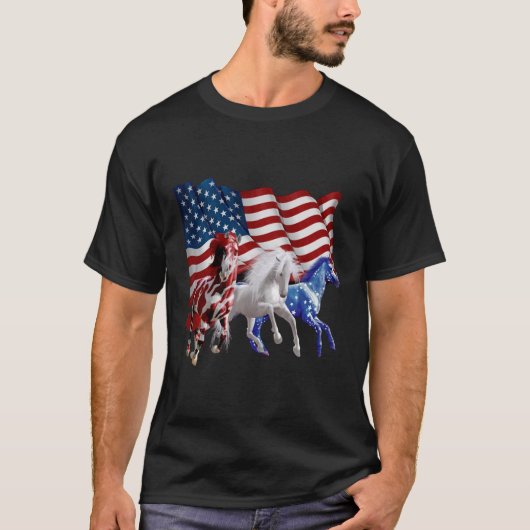 Pferde Amerikanisches Flaggenpferd T-Shirt (Vorderseite)