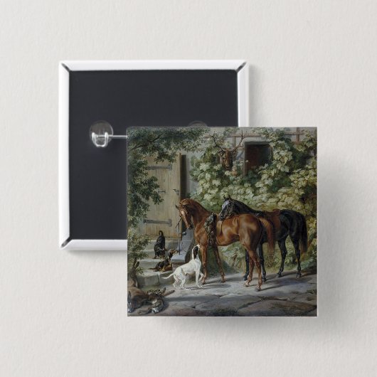 Pferde an der Porch (von Albrecht Adam) Button (Vorne & Hinten)