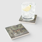 Pferde an der Porch (von Albrecht Adam) Steinuntersetzer (Seitenansicht)