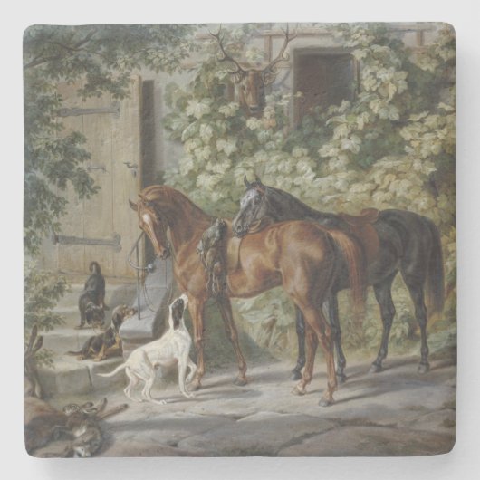 Pferde an der Porch (von Albrecht Adam) Steinuntersetzer (Vorderseite)