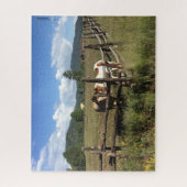 Pferde an der rustikalen Holzzaun-Fotografie Puzzle (Vertikal)