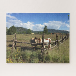 Pferde an der rustikalen Holzzaun-Fotografie Puzzle