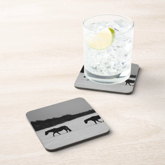 Pferde an der Schneeküste Getränkeuntersetzer (Rechte Seite)