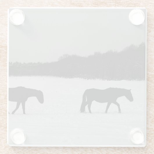 Pferde an der Schneeküste Glasuntersetzer (Rückseite)