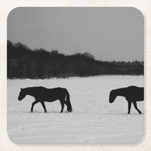Pferde an der Schneeküste Rechteckiger Pappuntersetzer (Vorderseite)