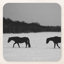Pferde an der Schneeküste Rechteckiger Pappuntersetzer