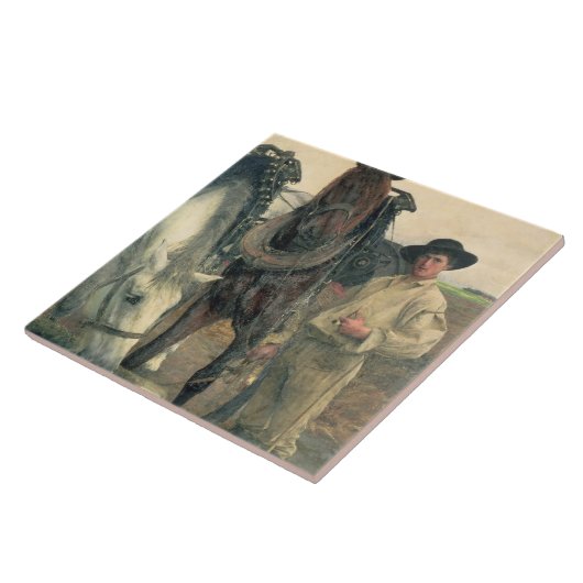 Pferde an der Wasser-Abflussrinne, 1884 (Öl auf Fliese (Seite)