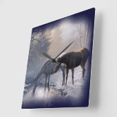 Pferde an Winterstrom Wanduhr (Winkel)