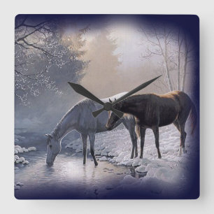 Pferde an Winterstrom Wanduhr