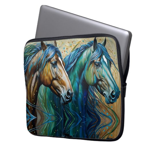 Pferde Aquamarin Laptopschutzhülle (Vorderseite Links)