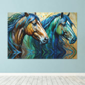 Pferde Aquamarin Leinwanddruck (Insitu (Holzboden))