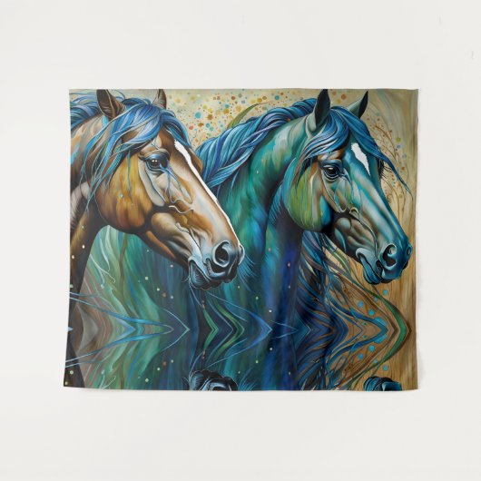 Pferde Aquamarin Wandteppich (Vorderseite (Horizontal))
