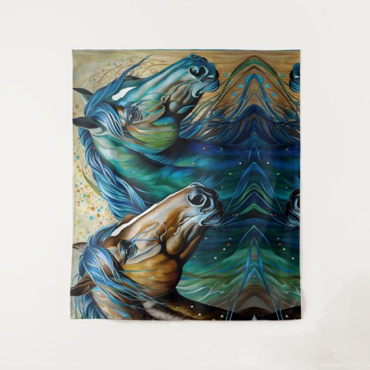 Pferde Aquamarin Wandteppich (Vorderseite)