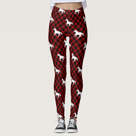 Pferde auf Buffalo Kariert Leggings (Vorderseite)